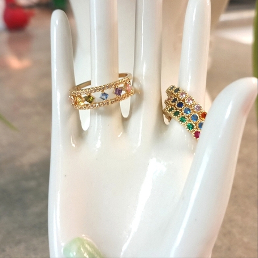 🌈New Rainbow CZ Ring & (2) Matching Rainbow CZ Bands (6)🌈 - Picture 4 of 14